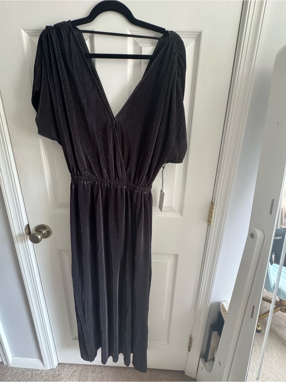 Deep V Black Maxi Dress with Elastic Waist